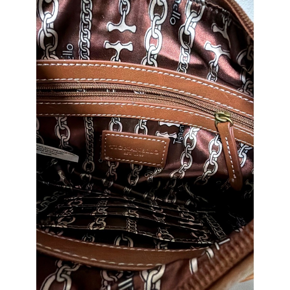 Tignanello Leather Crossbody Bag Brown Small Hobo Shoulder Purse RFID Brass Logo - Picture 7 of 16